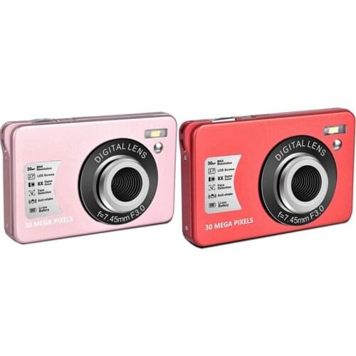2Set HD 1080P Digital Camera 30 MP Mini 2.7 Inch LCD Screen Camera,Compact Cameras for Adult, Red & Pink