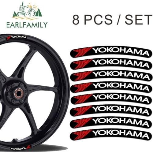 EARLFAMILY 13cm x 1.3cm 8x for Yokohama Rim Stickers Wheel Stripes Set Car Motorbike Motorcycle Racing Decal Flat Glue Sticker