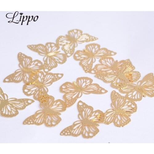 100pcs AC6132 Gold/Platinum Plated Filigree Connector Butterfly Stamping Charm Pendant Jewelry slider Parts Necklace Making