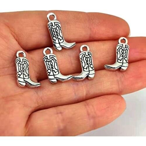 Hzew 5pcs Ancient silver color Cowboy boots horse Cowboy hat pendant charms for women jewelry