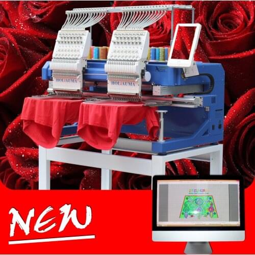China 10 years service ! Double head 15 colors computerized embroidery machine multi function cap flat garment embroidery