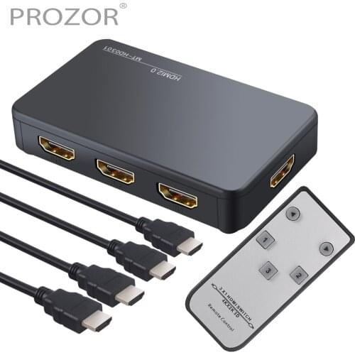 PROZOR HDMI-compatible Switch 4k HDMI-compatible Splitter 3 In 1 Out with IR Remote Control Supports 4k@60HZ 3D HD1080P For Xbox