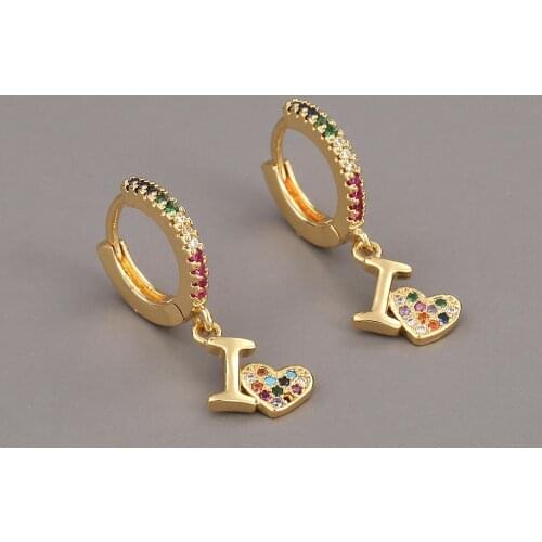 Korean Fashion Cute Love Heart Zircon Drop Hoop Earrings Gold Color Geometric Piercing Earring For Women Girl Trend Jewelry