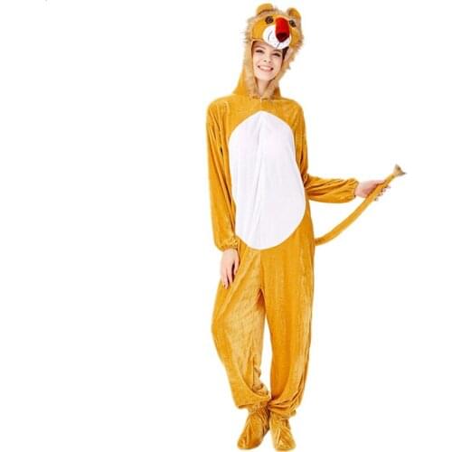 Adult Halloween Animal Cosplay Lion Stage Performance Costume Men and Women Can Wear Hooded jumpsuit Suit