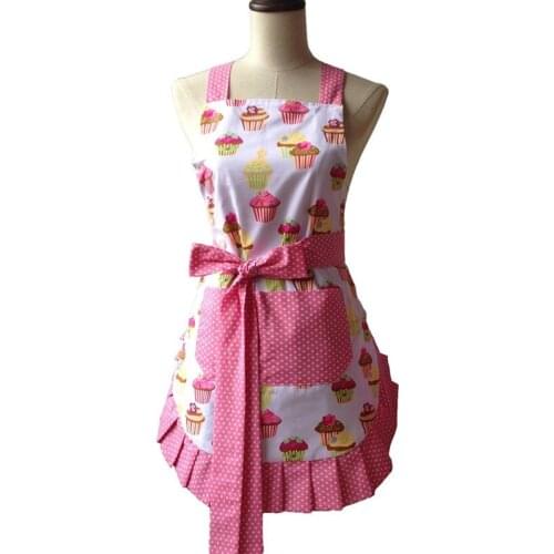 Retro Kitchen Apron Woman Flirty White Apron Frosted Cupcake Striped Polka Dot Ruffled Salon Avental de Cozinha Divertido