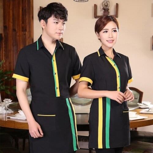 Summer Hotel Camarero Workwear Short Sleeve Female Waitress Restaurant Uniform HotPot Shop Men Waiter Staff Overalls Coat H2301