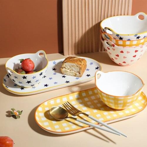 Breakfast Bowls Binaural Plates Nordic Style Bowl and Plate Set Cutlery for One Person Household Products Creative Star Tray