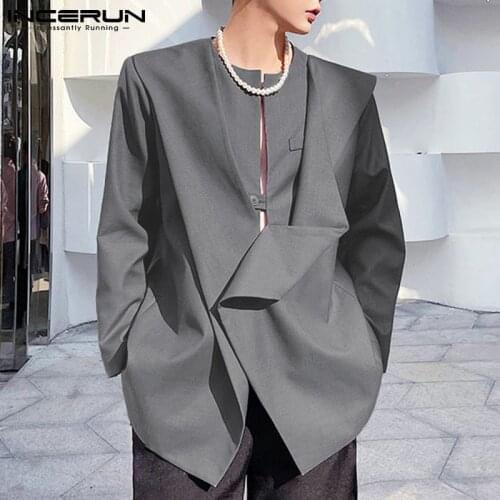 2021 Men Blazer Fashion O Neck Solid Color Long Sleeve Leisure Suits Men Streetwear Button Casual Irregular Coats INCERUN S-5XL
