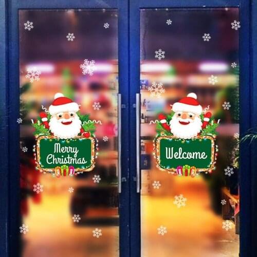 DIY Glass Window Stickers Santa Tree Christmas White Elk Snowflakes Pendant Wall Window Glass Sticker Christmas Decoration