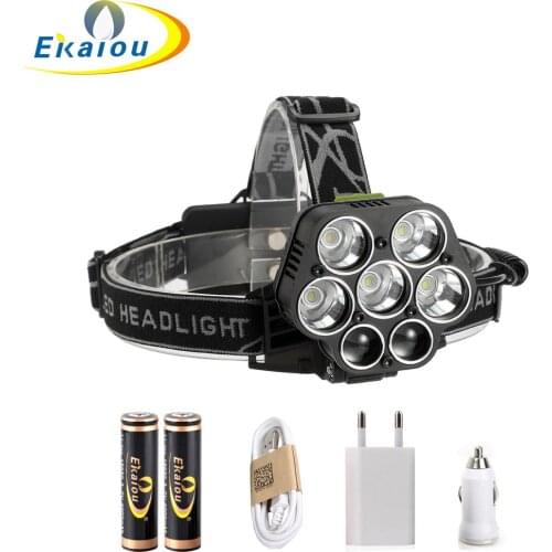 New LED Headlamp Super Bright Head Light 7x LED T6 Q5 Headlight USB Rechargeable Batteries and Waterproof Light