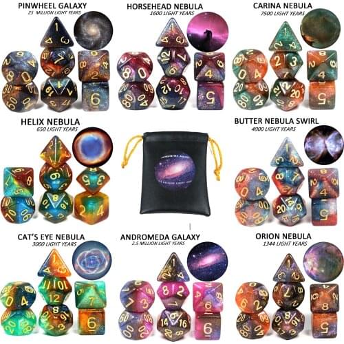 Delicate Cosmic Galaxy Concept Dice 7 Pieces Role Playing Game Table Accessories 8 Themes Christmas Gift Boardgame