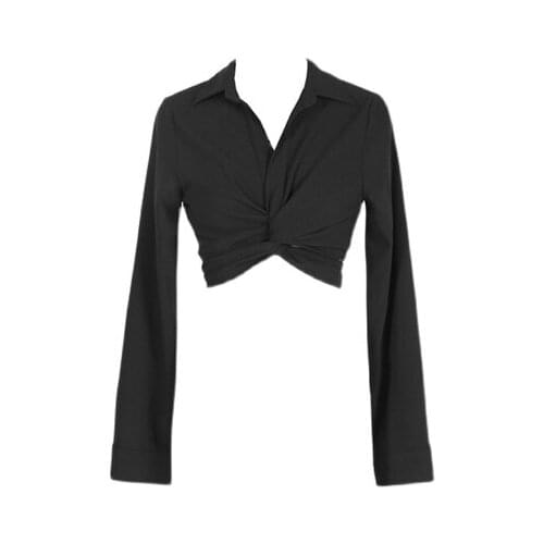 New Spring Autumn Streetwear Hot Girl Black Fashion Temperament Slim Fit V-neck Long Sleeve Shirt