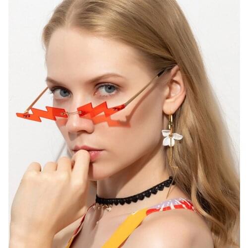 New 2020 rimless punk sunglasses women men cool vintage sun glasses wave shape irregular eyeglasses mirror shades brand design