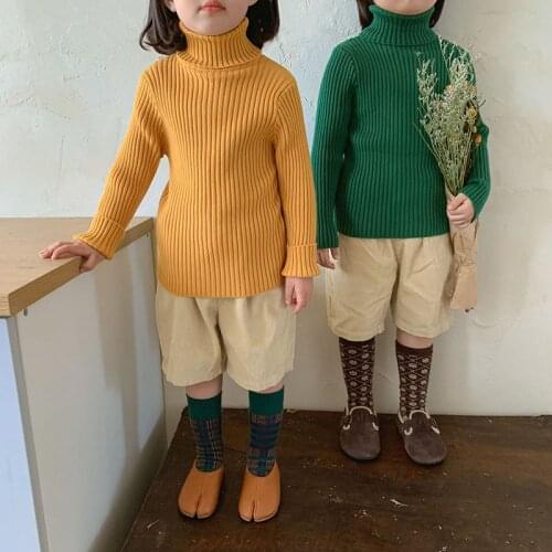 HAYANA 2021 Autumn Kids New Clothes Pullover Long Sleeve High-neck Stretch Base Sweater