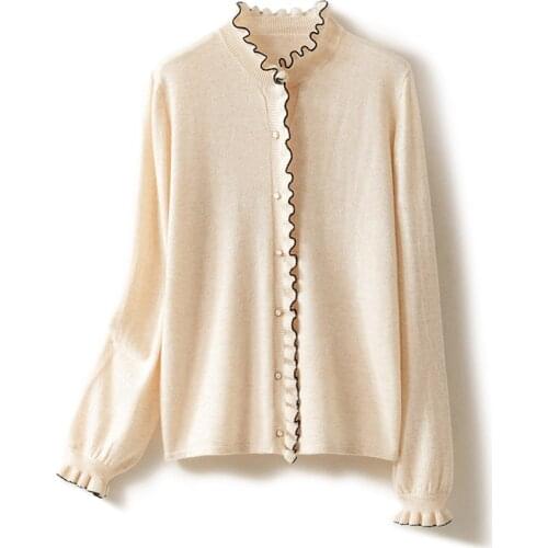 Autumn sweater cardigan womens 2021 new fashion short Ruffle loose sweater coat