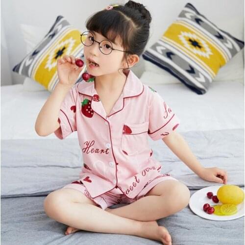 Girls short sleeve pyjamas set Summer Children pajamas suit 2020 Summer kids soild silk pajamas set Boys homewear stain 3-14Y