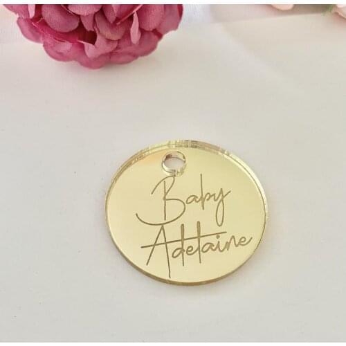 Custom Acrylic Mirror Tags, Birthday Tags,Chocolate Favors, Lettering Name Logo, Baby Shower, Personalized Round Mirror Tags,,Gi