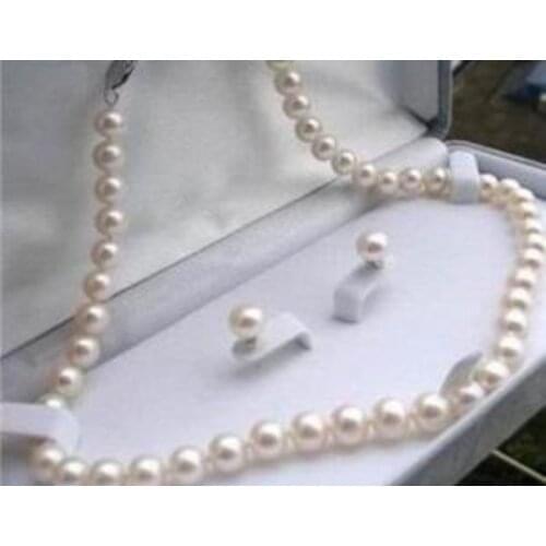 Stunning 8-9mm White Akoya Pearl Neckalce Earring 18"A+S+A+S+A+ No box