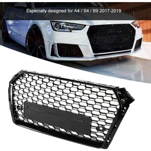 For RS Style Front Bumper Mesh Hood Grill Glossy Black for Audi A4 S4 B9 2017 2018 2019 car-styling Front Bumper Grille