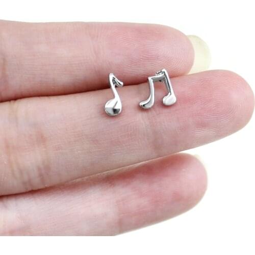 Minimalist Music Note Asymmetric Silvery Alloy Stud Earrings Stainless Delicate Women Jewelry Gifts For Valentine Brincos