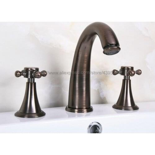 Brown ORB Deck Mount Dual Handles Basin Faucet 3pcs Bathroom Lavatory Washbasin Mixer Tap Bnf440