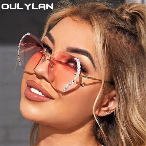 Oulylan 2021 Vintage Fashion Oversized Rimless Sunglasses Women Famous Luxury Brand Design Diamond Square Sun Glasses Femael