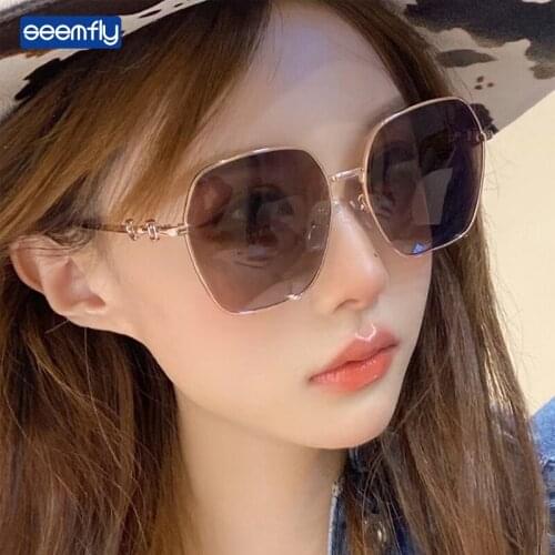 Seemfly Fashion Horsebit Square Sunglasses Street Snap Retro Metal Frame Colorful Lens Sunshades UV400 Sun Glasses For Men Women