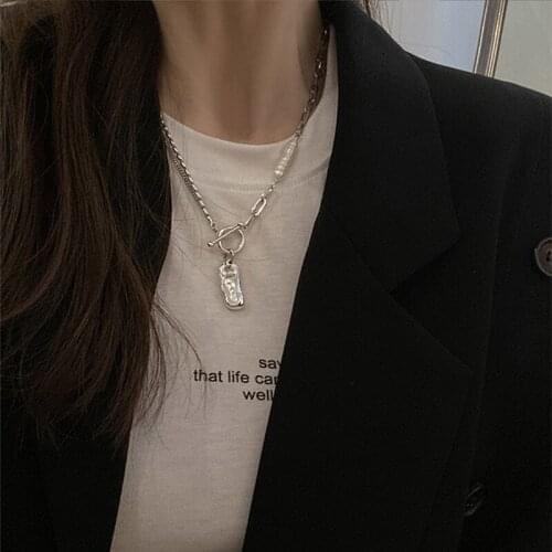 925 Sterling Silver Irregular Pearl OT Buckle Necklaces for Women Temperament Korean Hot Niche Design Accessories