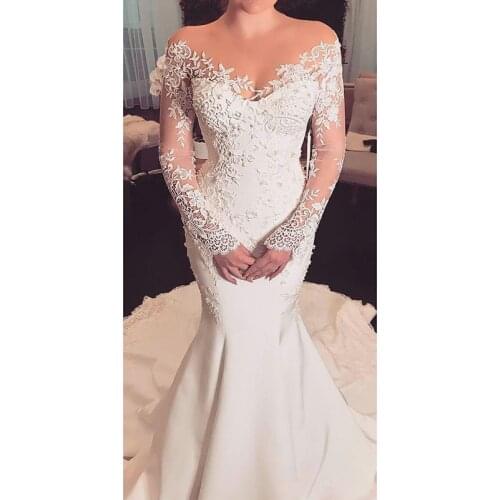 Mermaid Wedding Dresses 2019 robe de mariee Sheer Vintage Lace Long Sleeve Wedding Dress Bridal Gowns vestidos de noiva Bride Fo
