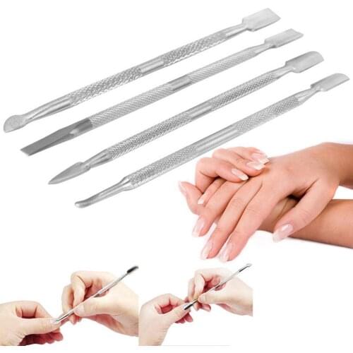 Hot Popfeel 4 pcs/set Durable Stainless Steel Nail Cuticle Pusher Remover Manicure Pedicure Cuticle Pushers