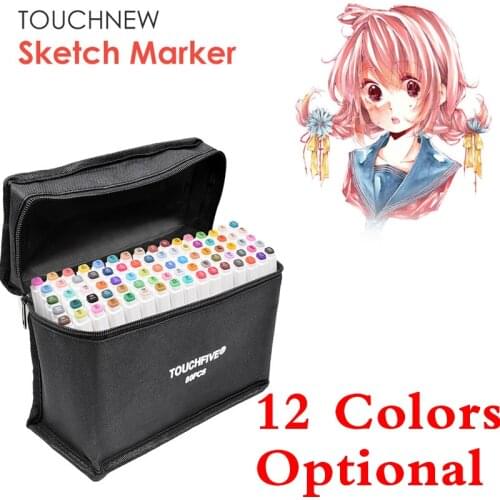 TOUCHNEW 12 Colors Optional Dual Tip Sketch Art Markers Set Alcohol Based Brush Pen Marker Artist Drawing Manga Design Art