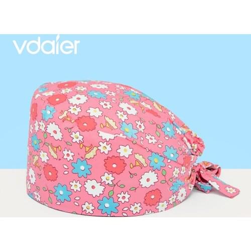 Unisex Stylish Pet Clinic Hygiene Print Nurse Uniform Headwrap Cotton Medical Scrub Caps With Sweatband gorro enfermera