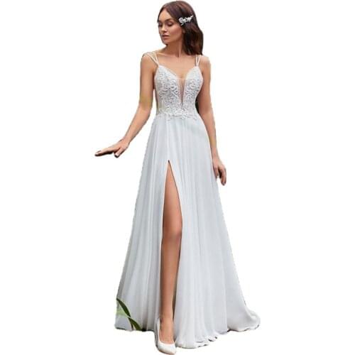 Evening Dresses for Formal Occasions Lace Perspective Light Wedding Dress Simple Lace A Section V-neck Small Tail Slim