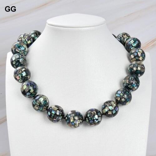 GuaiGuai Jewelry Natural 18mm Paua Abalone Shell Round Beads Necklace CZ Clasp For Women Lady Gift Jewelry