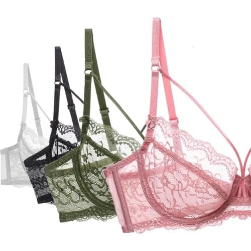 New Deep V Lace Bra Top Female Sexy Lingerie Transparent Ultra Thin Bras For Big Breast Women Underwear Brassiere A B C D E Cup