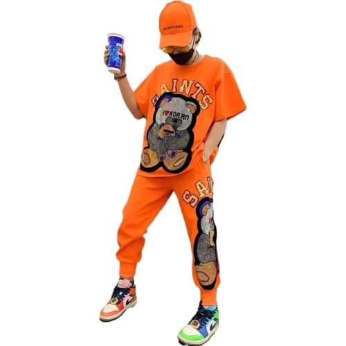 Streetwear 2 Two Piece Set Women Tracksuit Cartoon Print Summer Long Sleeve pullover tops and harem pants Suit Jogging Femme