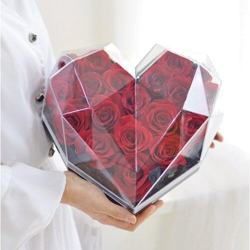 1pc Diamond Flower Gift Box Creative Acrylic Heart-Shaped Transparent Bouquet Holder Flower Boxes portable florist rose Holders