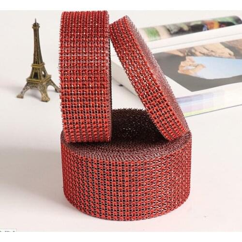 10 Yards/Roll Red Plastic Rhinestone Plated Net Drill Wrap Ribbon Wedding Supplies Party Decoration Handmade DIY Accessories