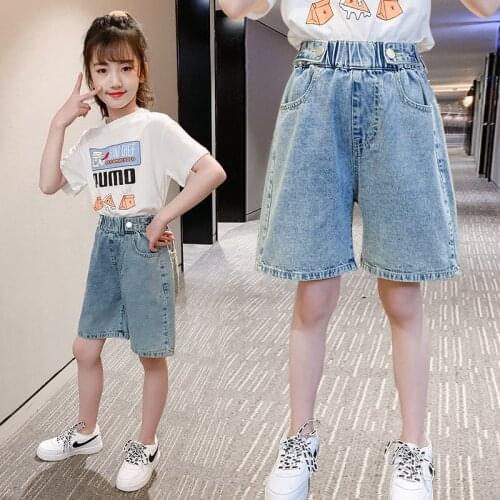 2021 Summer Fashion Shorts Knee Length 4 6 8 10 12 13Years Pants Children Short Jeans Pants Kids Girls Wide Leg Pants Trousers
