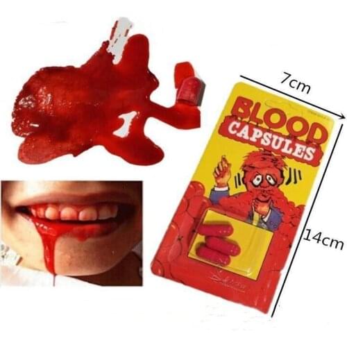 3pcs Halloween Fake Blood Pills Red Capsules Cosplay Party Horror Bleeding Funny Props Safety Fools Joke Horror Prank Thrilling