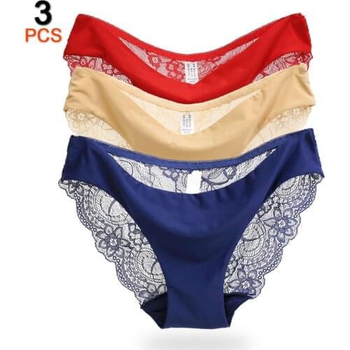 3Pcs/Lot Sexy Lace Panties Women Underwear Briefs Seamless Panties Tansparent Plus Size Underwear Low-Rise Cotton Briefs Female