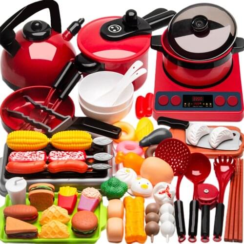 61pcs For Kid Kettle Wok DIY Simulation Cooking Gifts Funny Kitchen Toy Set Plastic Pretend Game Pressure Cooker Educational