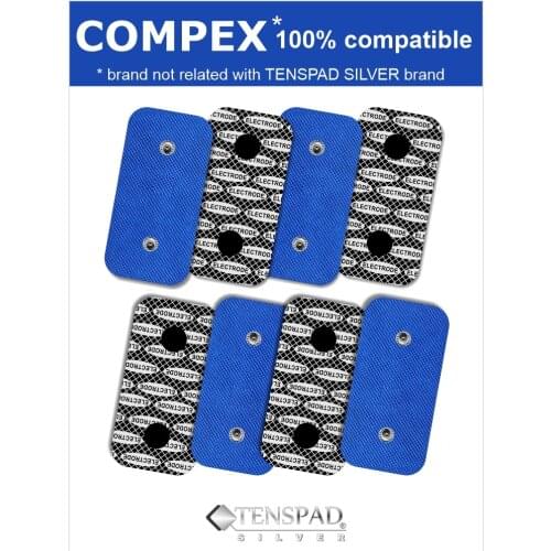 4 electrodes for COMPEX with silver pattern, 50x100mm with 2 SNAP connectors, the best quality on market