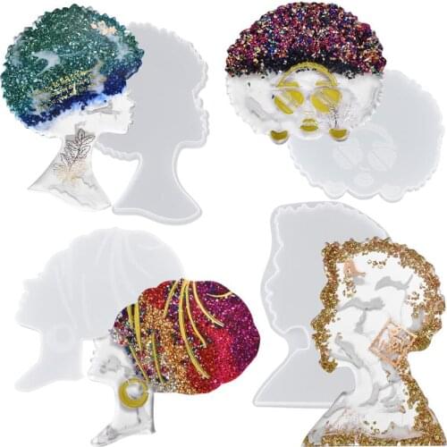 Afro Girl Silicone Mold Woman Explosive Head DIY Crystal Coaster Epoxy Irregular Mirror Resin Mold Home Decor Resin Crafts