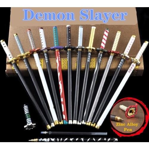 Anime Demon Slayer Sword Model Kimetsu no Yaiba Cosplay Weapon Props Gift Ballpoint Pen 0.5 Black Refill Pens 20CM Box Package
