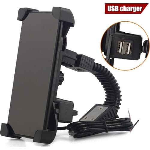 Motorcycle Mobile Phone Holder Stand Motorbike Rearview Mirror Mount Bracket for iphone samsung huawei xiaomi With USB Charger