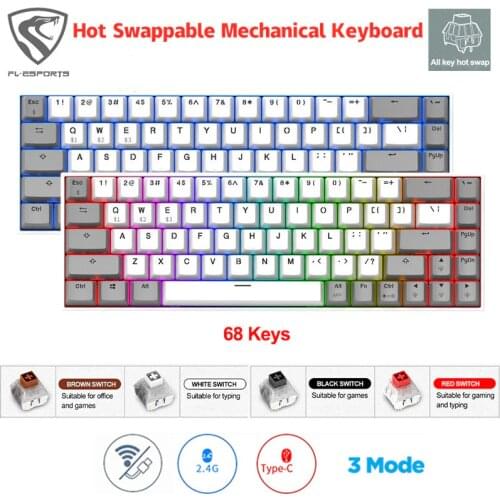 F12 68 Keys Gaming Mechanical Keyboard Hot Swappable Bluetooth-compatible/2.4G/Type-C 3-Mode PBT Keycaps RGB Backlight For PC