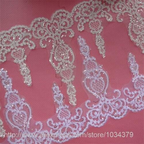 Delicate 9Yards 30cm Sequins Ivory, White Fabric Flower Venise Venice Lace Trim Applique Sewing Craft for Wedding Dec. LW0305