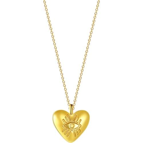 Kinitial Fashion Heart with Eye Pendant Necklace Chain Choker Necklace Trendy Women Statement Charm Jewelry