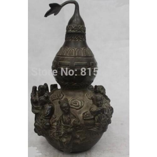 Bi0011617 12"Chinese Folk Pure Bronze excellent Lucky Eight Immortals calabash Statue